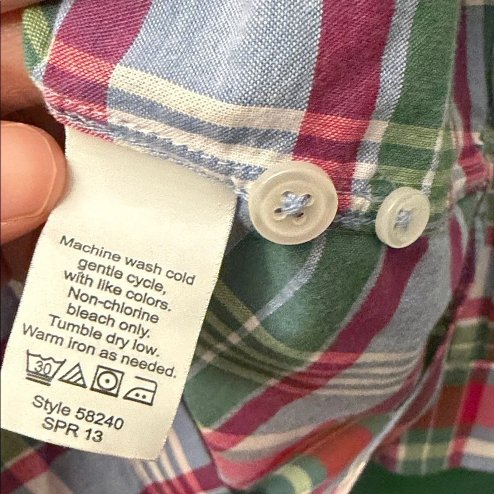 J. Crew Green, Pink & Blue Spring Inspired Plaid Button-Down Mens L Shirt Cotton